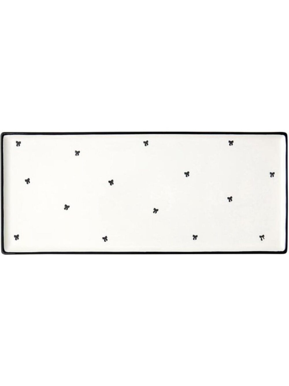 Elegant Rectangular Ceramic Serving Platter Tray, 14" x 6", White with Black